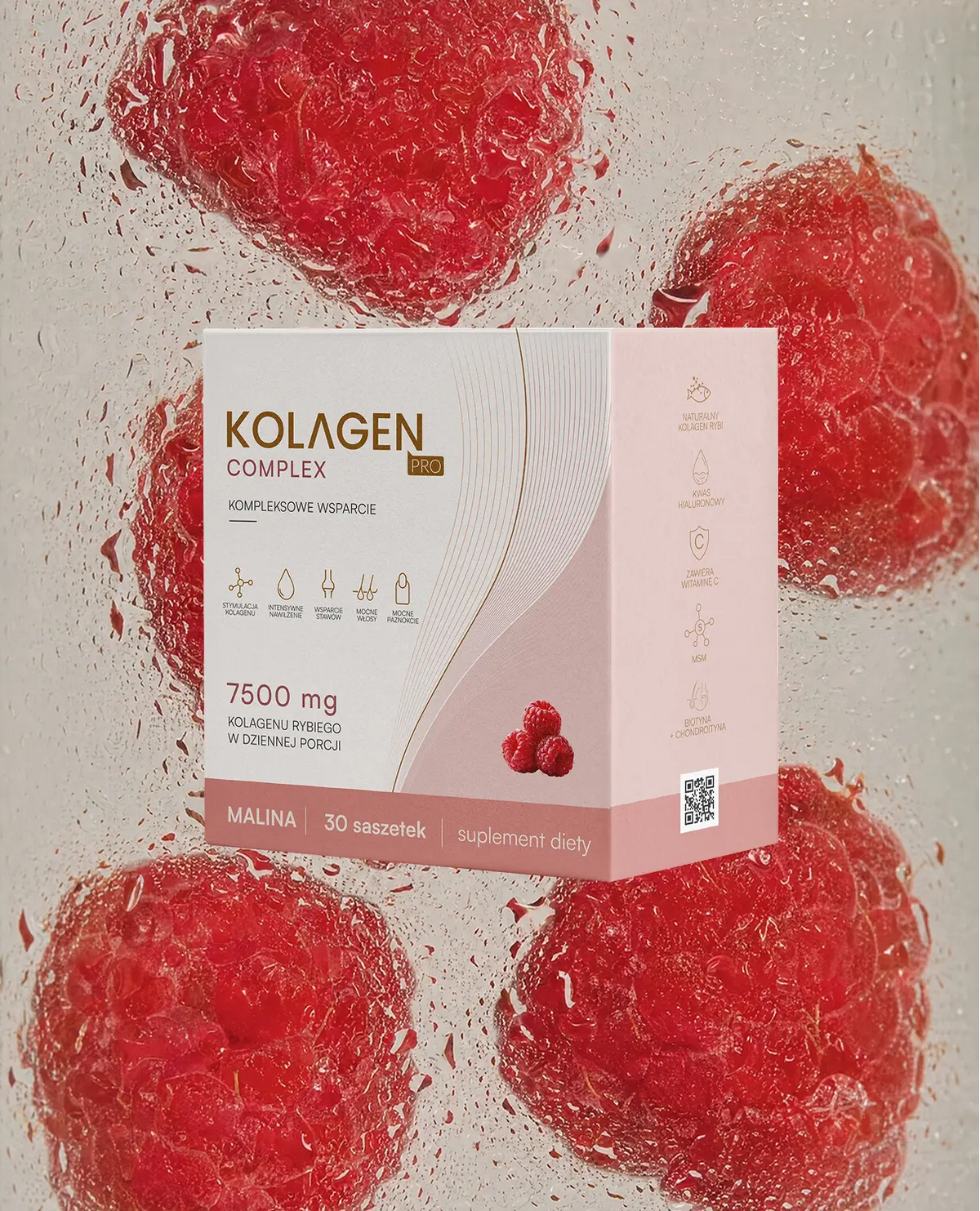 Kolagen PRO 7500 mg, smak malinowy - opakowanie