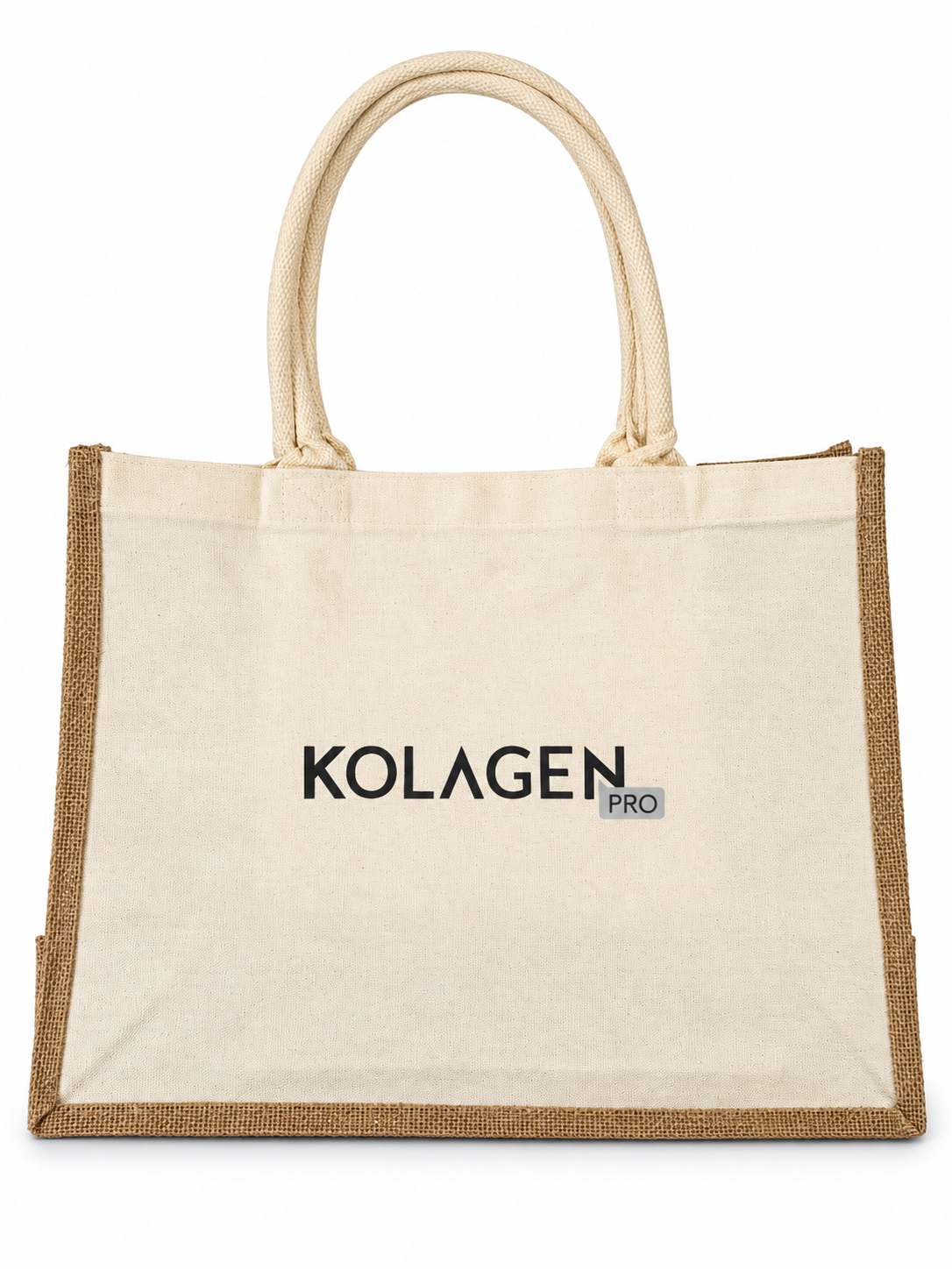 Torba Kolagen Pro naturalna z jutowym wykończeniem, przód